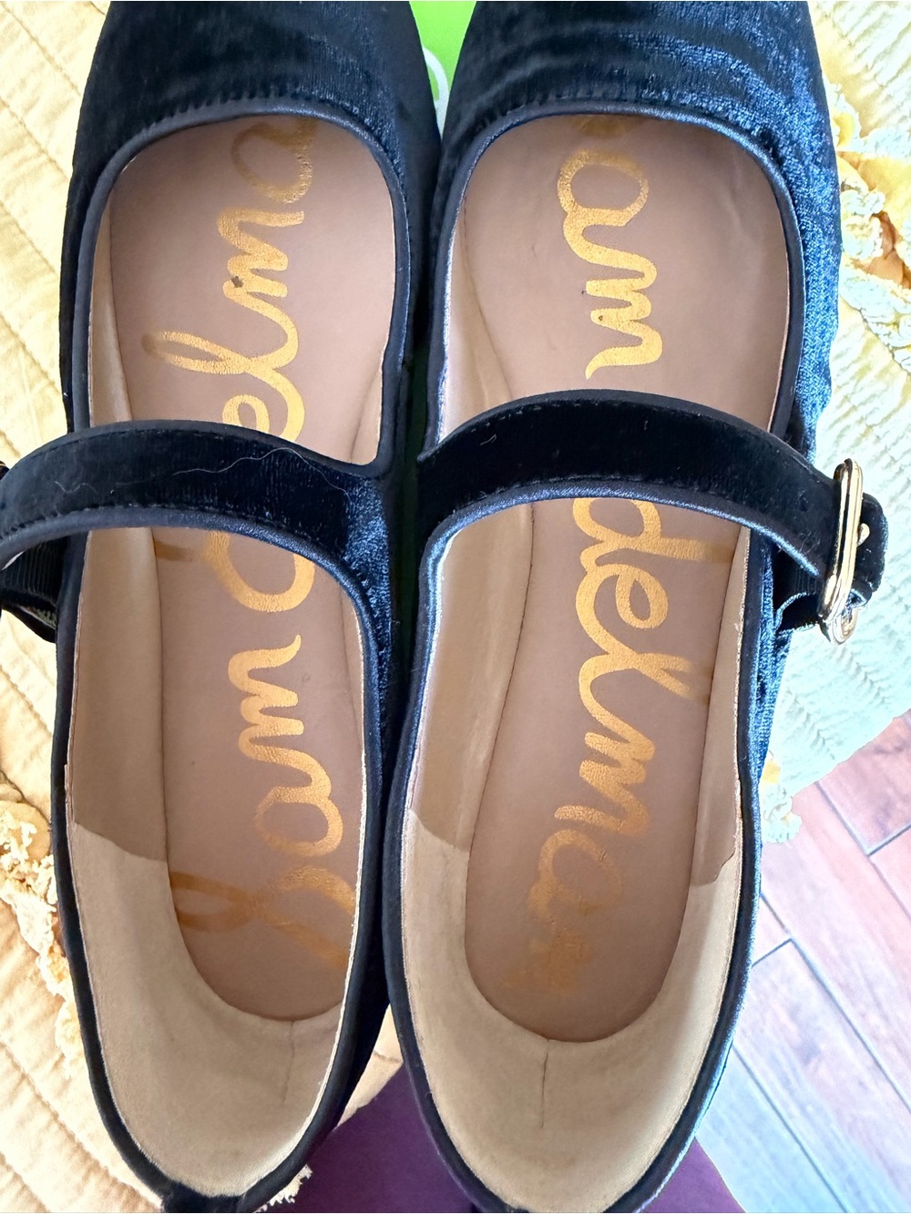 Sam Edelman Black Velvet Mary Jane Flats with Gold Buckle 7.5 - Picture 5 of 9